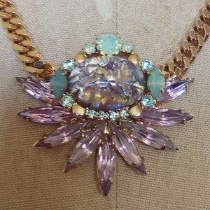 Elizabeth Cole Jeweled Lotus Gold Tone Statement Necklace